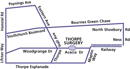 Practice area map - Thorpe Surgery